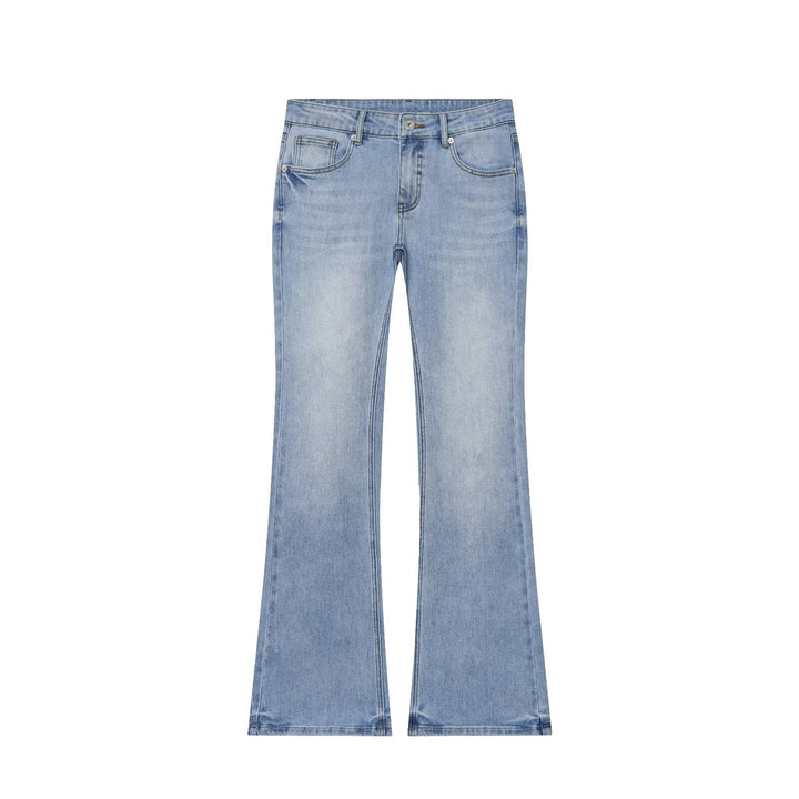 Damen Hochgeschnittene Schlaghose-Jeans mit dezenter Used-Waschung und Fünf-Taschen-Design Drune