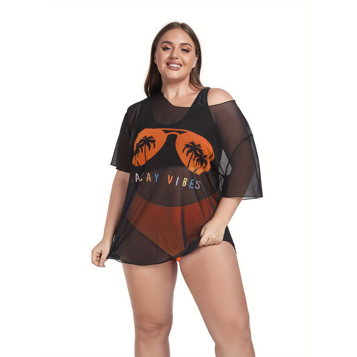 Damen Netz-Strandkleid mit lässigem Aufdruck Drune