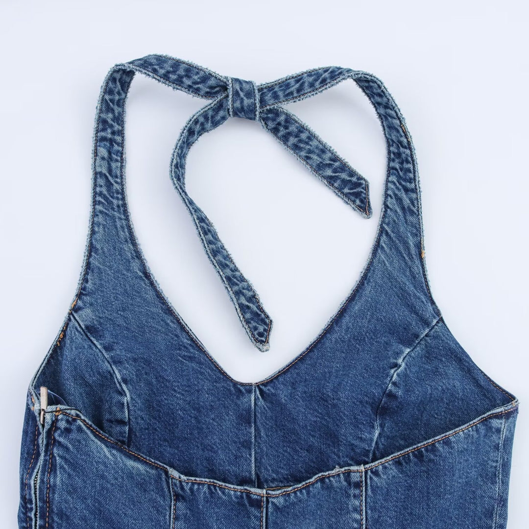 Damen Jumpsuit aus Denim mit Kreuzträgern Drune