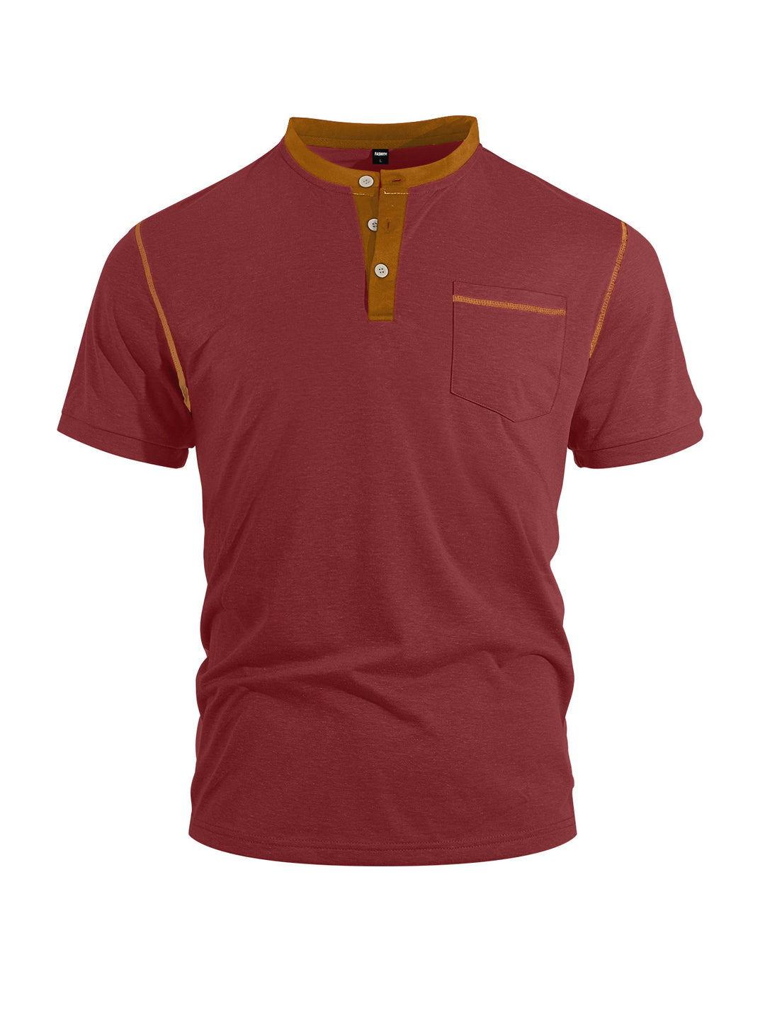 Herren nan legeres Kurzarm-Bandkragenshirt mit Knopfleiste Brusttasche und Flatlocknähten Drune