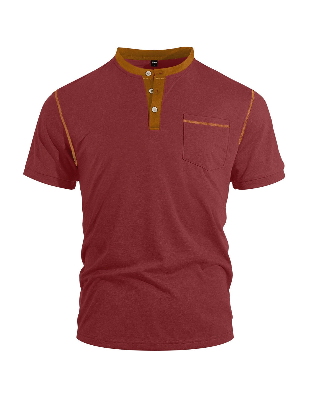 Herren nan legeres Kurzarm-Bandkragenshirt mit Knopfleiste Brusttasche und Flatlocknähten Drune