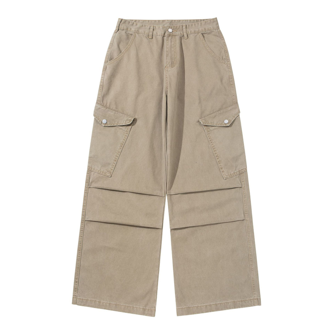 Damen Weite Cargo-Hose aus Baumwoll-Twill mit hoher Taille und aufgesetzten Klappentaschen Drune
