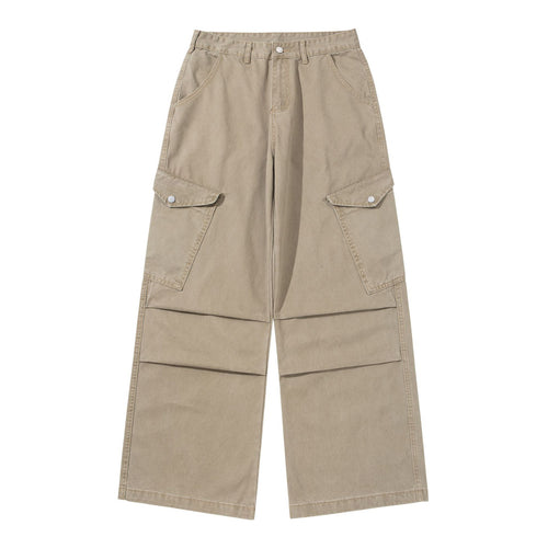 Damen Weite Cargo-Hose aus Baumwoll-Twill mit hoher Taille und aufgesetzten Klappentaschen Drune