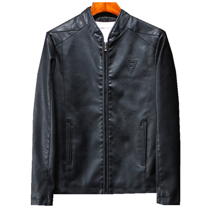 Herren Schlanker Kunstleder-Zipblouson mit minimalistischem Stehkragen und Doppelnahtdetails Drune