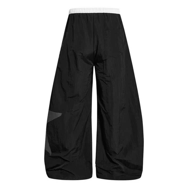 Damen Weite Palazzo-Hose mit Tunnelzugbund und großflächigem Statement-Print Drune