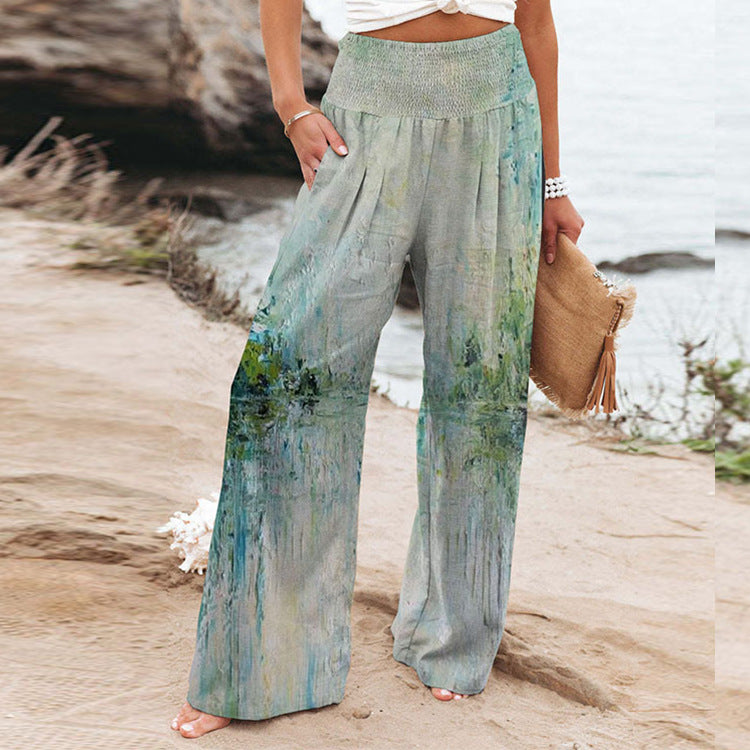 Damen Weite Sommerhose mit floralem Design und elastischem Bund Drune