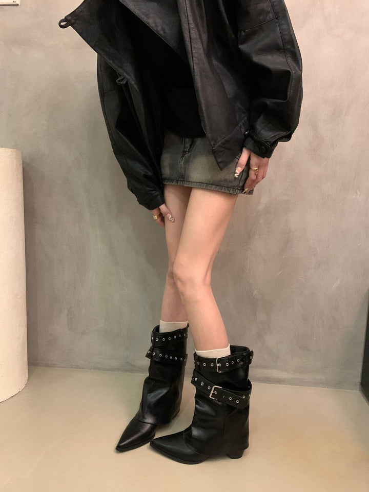 Damen Elegante Stiefeletten mit Riemen-Dekor Drune