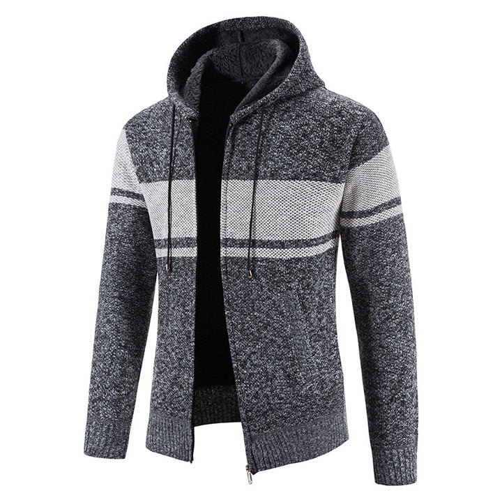 Herren nan gefütterte Strick-Kapuzenjacke mit Teddyfutter, durchgehendem Reißverschluss und Kordelzug Drune