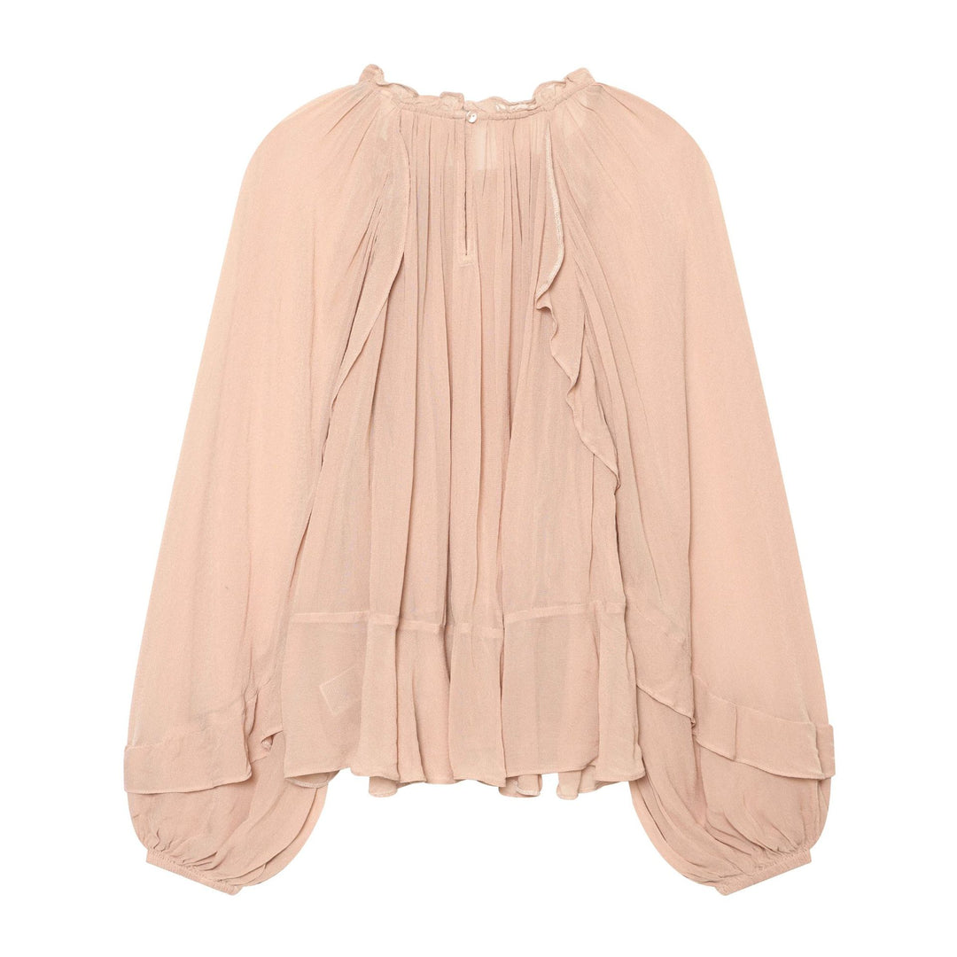 Damen Rüschenbluse aus Chiffon mit Plissee und Ballonärmeln Drune