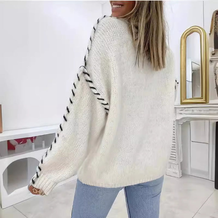 Damen Grobstrickpullover mit kontrastierenden Abschlüssen und lässigem Schnitt Drune