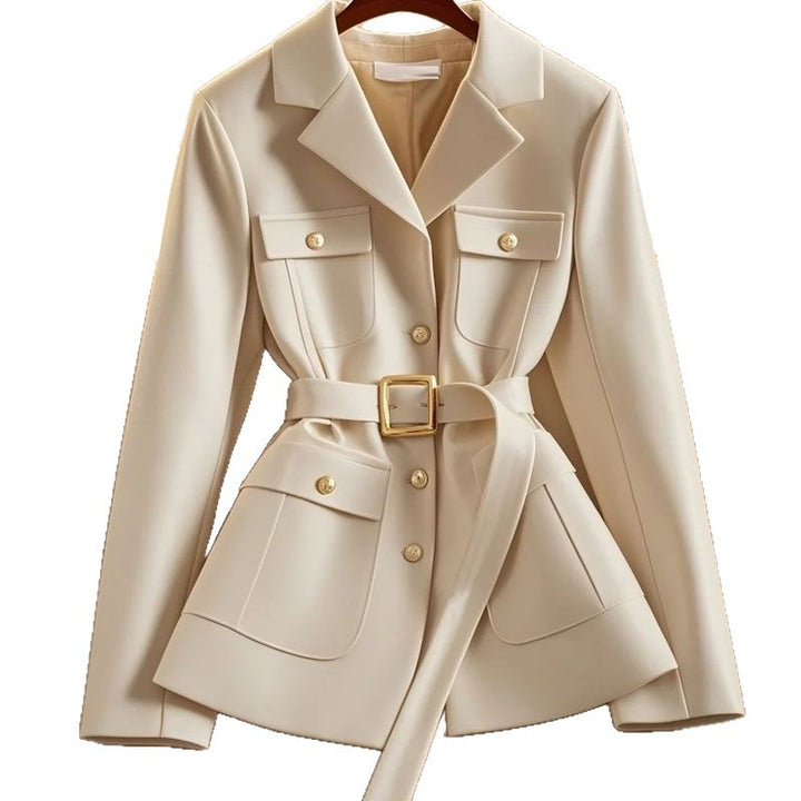 Damen Modischer Blazer mit Taillengürtel und Taschen Drune