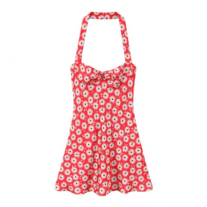 Damen sommerliches Kleid mit verspieltem Blumendruck und schwingendem Rock Drune