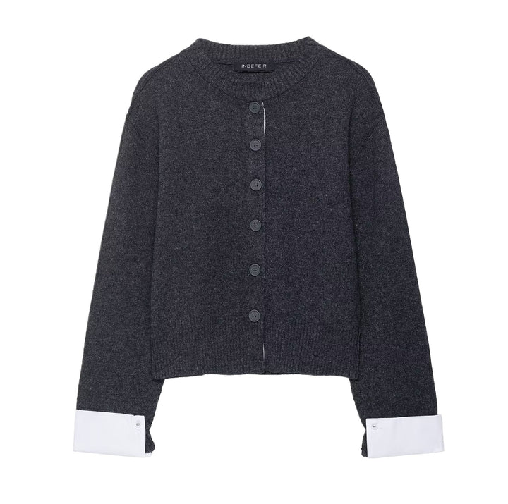 Damen kuschelige Strickjacke mit eleganten Kontrastärmeln Drune