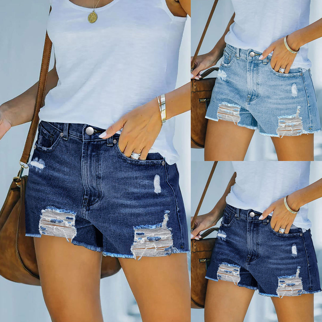 Damen Hochgeschnittene Destroyed Denim-Shorts mit aufwendigen Fransen Drune