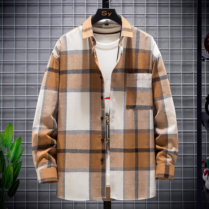 Herren nan karierte Flanell-Hemdjacke im Oversize-Schnitt mit aufgesetzter Brusttasche Drune
