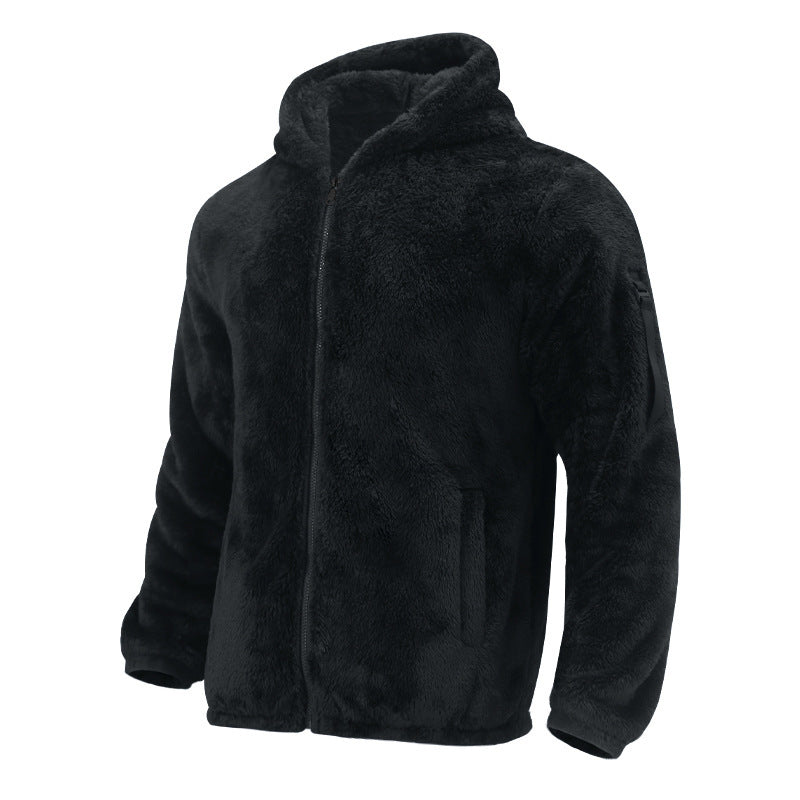Herren Gefütterte Fleece-Kapuzenjacke mit Teddy-Finish, Reißverschluss und Seitentaschen Drune