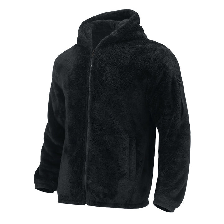 Herren Gefütterte Fleece-Kapuzenjacke mit Teddy-Finish, Reißverschluss und Seitentaschen Drune