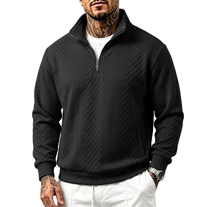 Herren Strukturierter Halbzip-Sweater aus Feinstrick mit Zopfmuster und Eingriffstaschen Drune