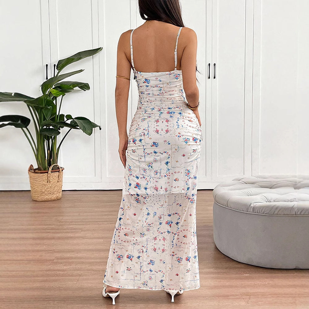 Damen Maxikleid mit zarten Rüschendetails und floralem Muster Drune