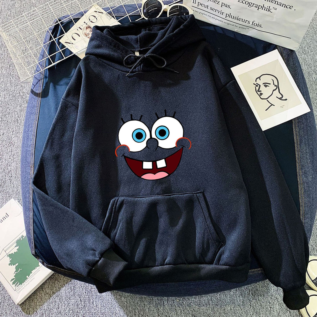 Damen nan Kapuzenpullover mit verspieltem Monstergesicht, Bandagen-Applikation und Kängurutasche Drune