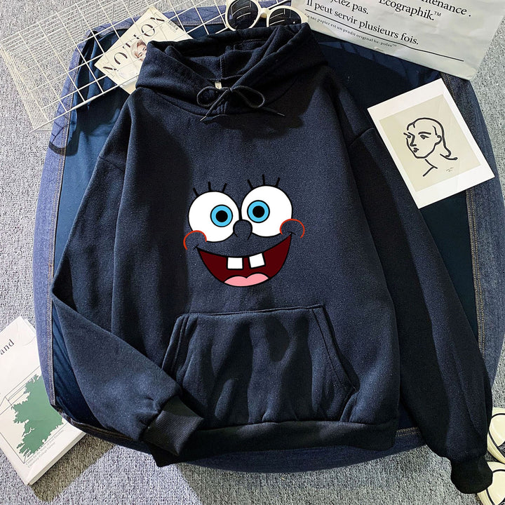 Damen nan Kapuzenpullover mit verspieltem Monstergesicht, Bandagen-Applikation und Kängurutasche Drune