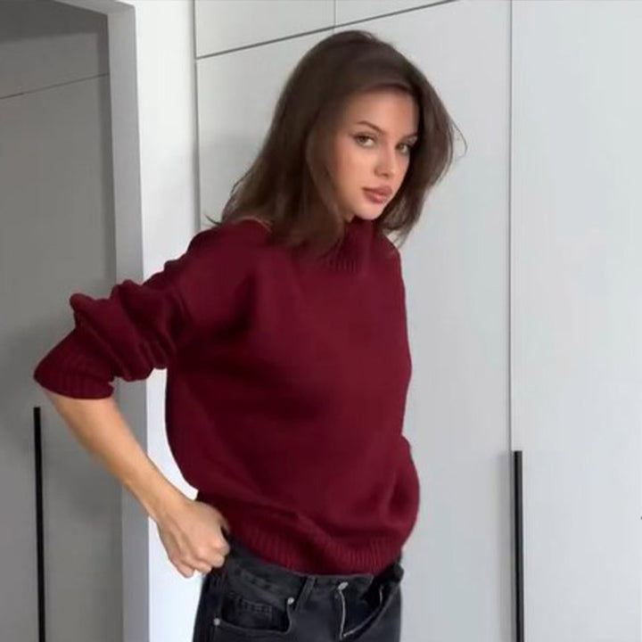 Damen Oversized Pullover mit hohem Kragen aus hochwertiger Baumwolle Drune