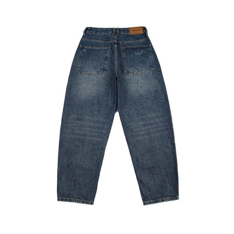 Unisex Weite Jeans mit hohem Bund, markanten Nahtpaneelen und konisch zulaufender Cropped-Silhouette Drune