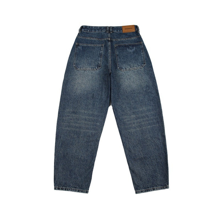 Unisex Weite Jeans mit hohem Bund, markanten Nahtpaneelen und konisch zulaufender Cropped-Silhouette Drune
