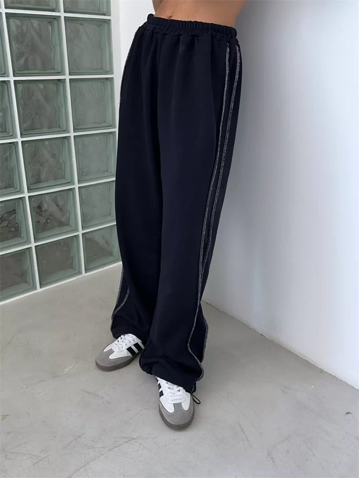 Damen locker sitzende High-Waist Sweatpants mit weitem Bein und elastischem Bund Drune