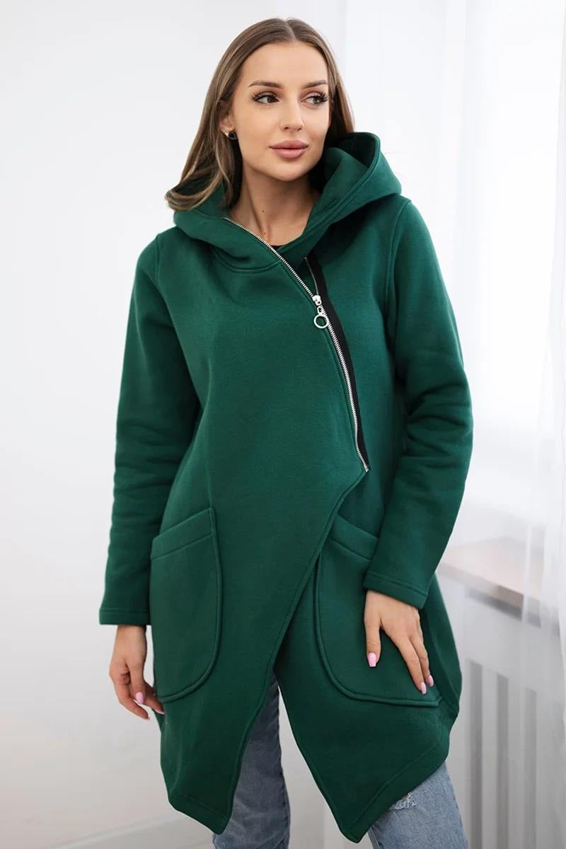 Drune | Zip Kapuzenpullover mittellange Fleece Sweatjacke