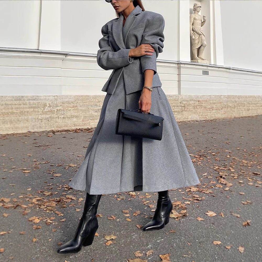 Damen elegante Oversize-Jacke mit hohem Kragen und strukturierten Ärmeln Drune