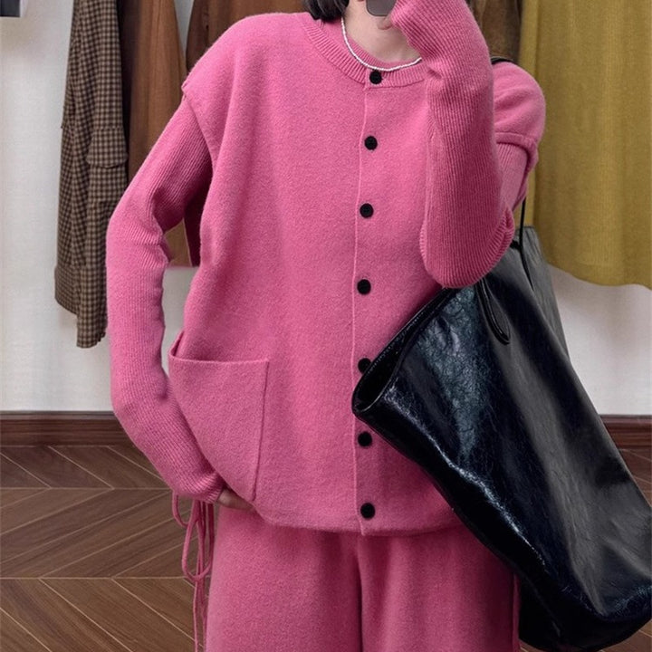 Damen Grobstrickjacke mit praktischen Seitentaschen und Knopfverschluss Drune