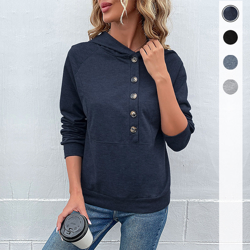 Damen Kapuzenpullover mit asymmetrischer Knopfleiste und Raglanärmeln Drune