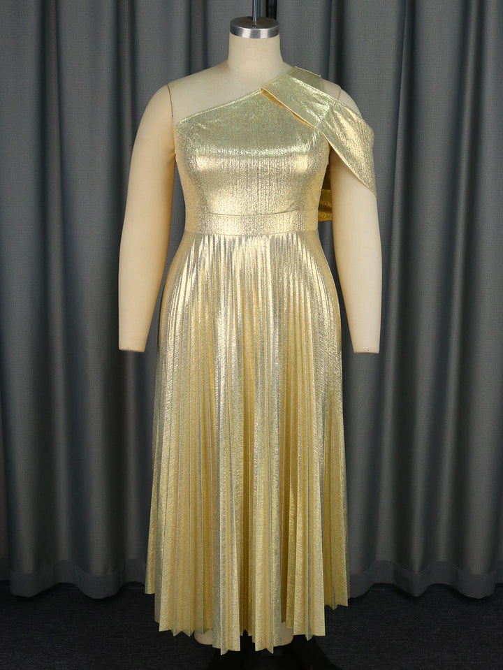 Damen Glamouröses Maxikleid mit hochmodernem asymmetrischem Schnitt und schimmerndem Material Drune