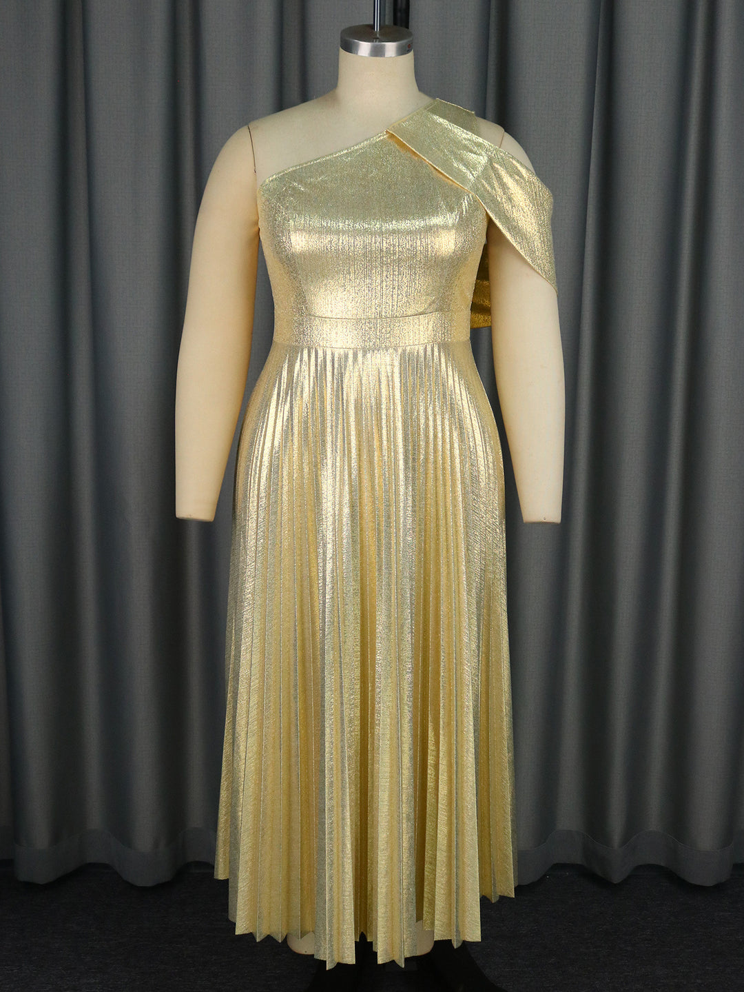Damen Elegantes Plisseekleid mit asymmetrischem Träger Drune