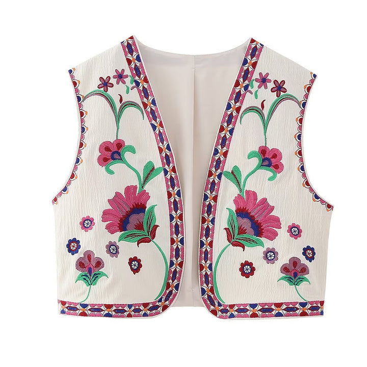 Damen nan bestickte Kurzweste mit opulenter Blumenstickerei, taillierter Silhouette und offener Front Drune