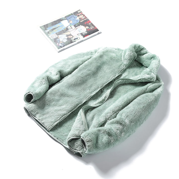 Damen Kuschelige Teddy-Fleecejacke mit Stehkragen und verdecktem Reißverschluss Drune