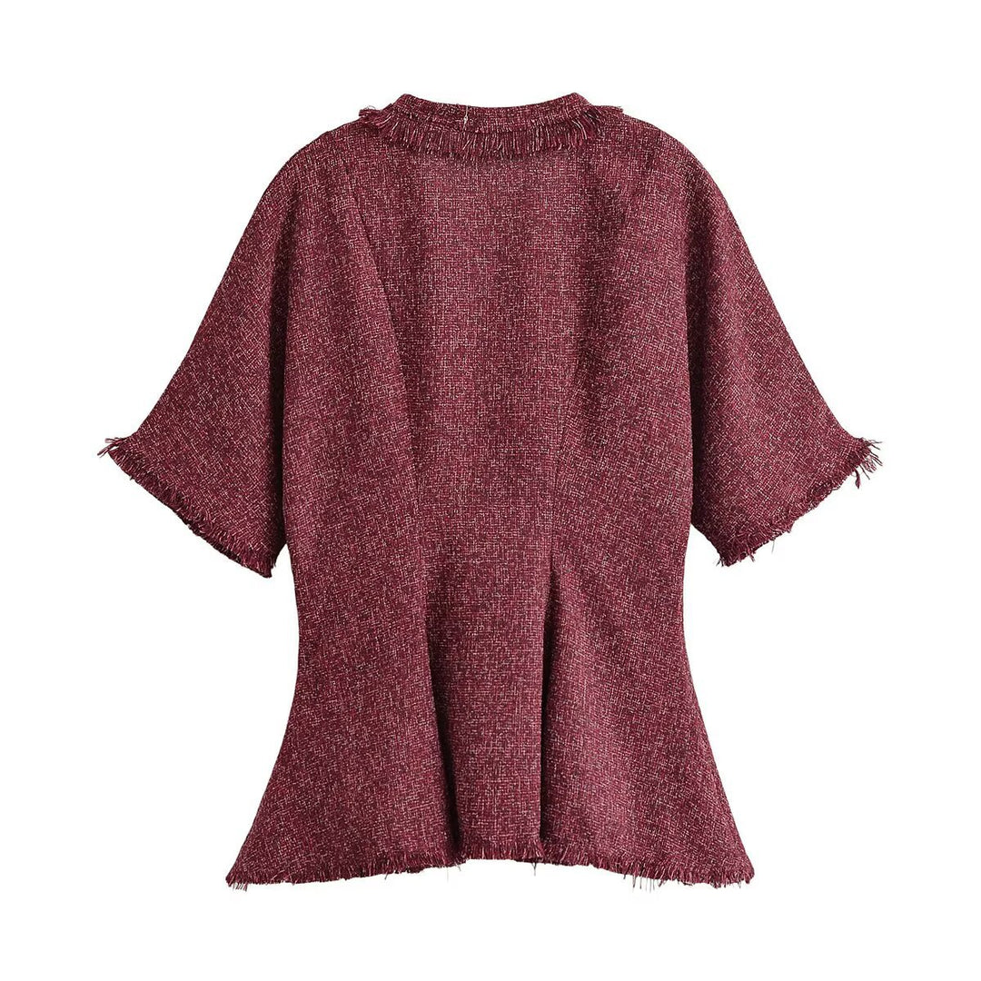 Damen Tweed-Kimonojacke mit Fransenbesatz und dekorativem Bindeschal Drune