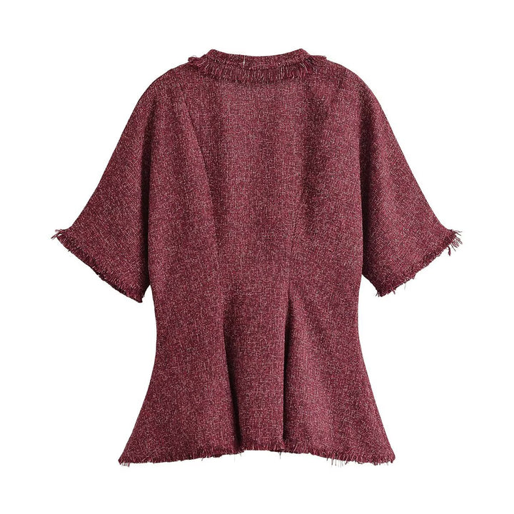 Damen Tweed-Kimonojacke mit Fransenbesatz und dekorativem Bindeschal Drune