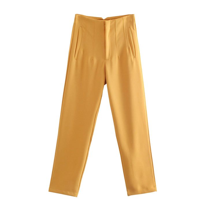 Damen Hochtaillierte tapered Anzughose mit Bügelfalte und Paspeltaschen Drune