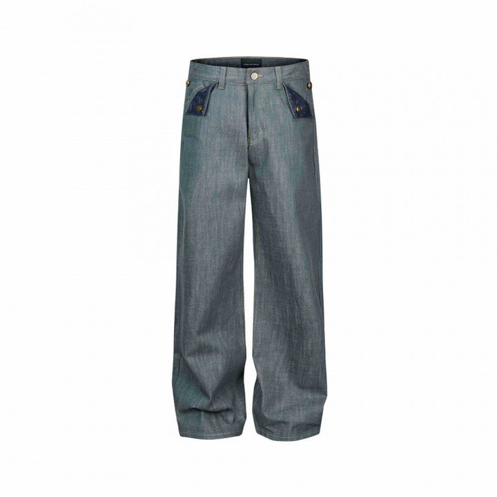 Damen Weite High‑Waist Jeanshose mit aufgesetzten Klappen‑Taschen und weitem Bein Drune