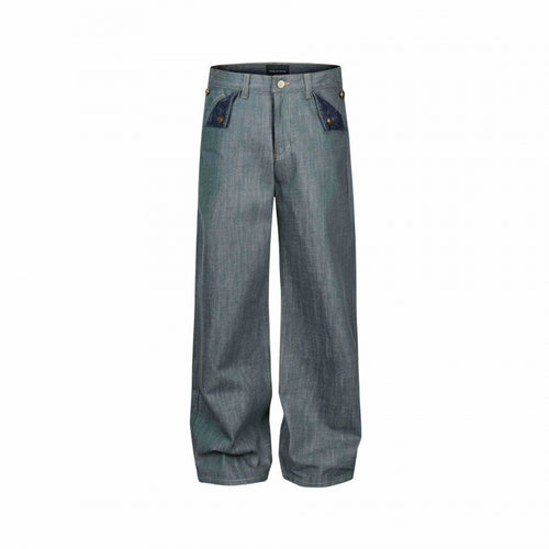 Damen Weite High‑Waist Jeanshose mit aufgesetzten Klappen‑Taschen und weitem Bein Drune