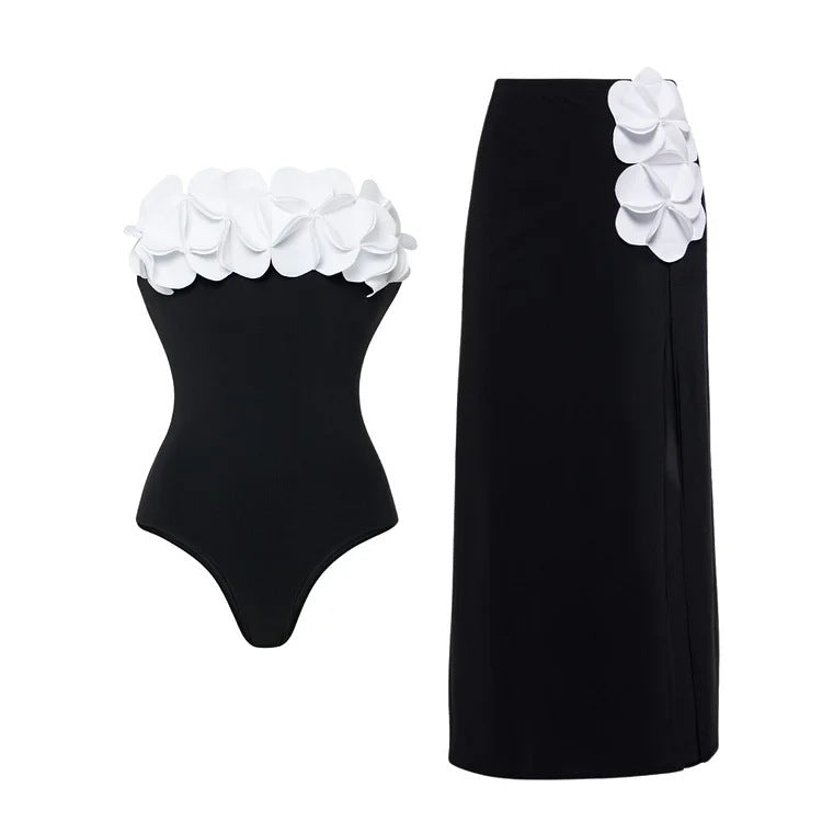 Damen Schwimmanzug mit floralem Oberteil und eleganter Maxi-Rock Drune