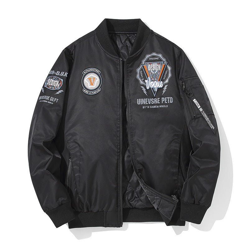 Men's  urban patched utility zip-up bomber with sleeve pen pocket Drune