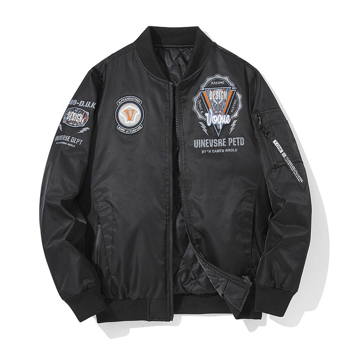 Men's  urban patched utility zip-up bomber with sleeve pen pocket Drune