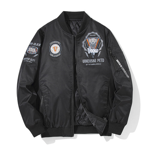 Men's  urban patched utility zip-up bomber with sleeve pen pocket Drune