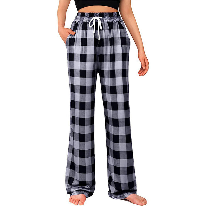 Damen Bequeme Karohose mit elastischem Bund und Seitentaschen Drune