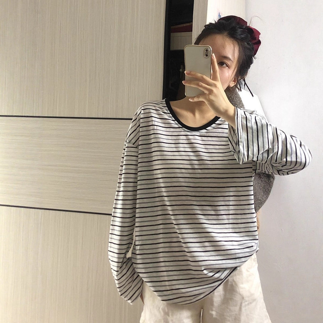 Damen gestreiftes Oversized Longsleeve-Shirt mit weiten Ärmeln Drune
