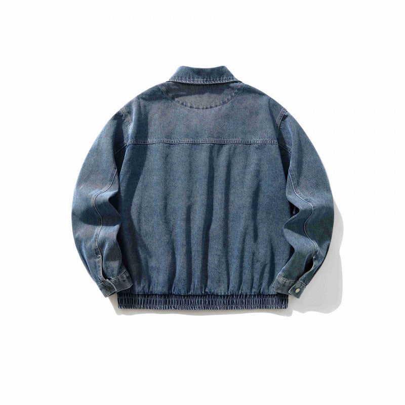 Herren Oversize-Jeansjacke mit elastischem Saum und verdeckter Druckknopfleiste Drune