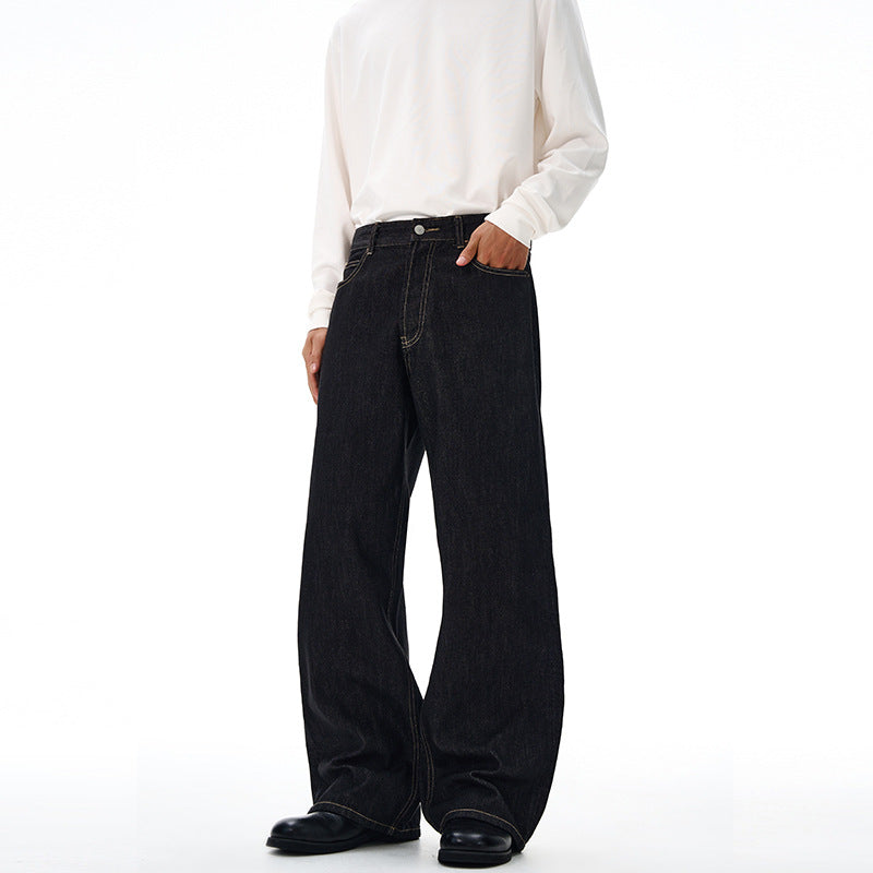Herren Weite gerade geschnittene Selvedge-Denimhose mit Umschlag Drune
